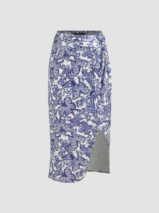 Floral Twist Slit Midi Skirt