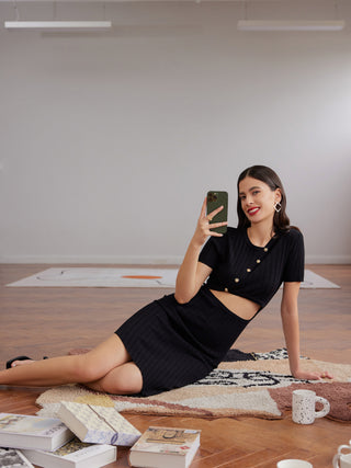 Knit Conversation Starter Cut Out Black Dress