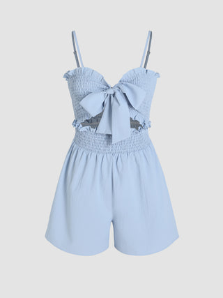 Shirred Bowknot Cut Out Romper