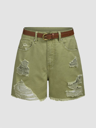 Ripped Denim Shorts With Belt