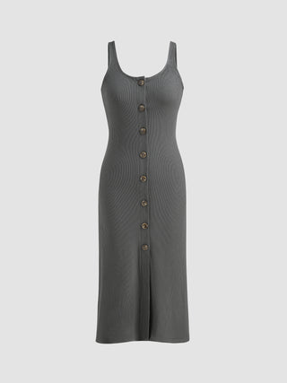 Rib Knit Solid Button Up Cami Dress