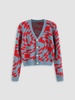 Geometric Button Up Knit Cardigan