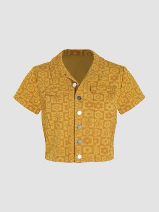 Flower Power Checkerboard Short Sleeve Blouse