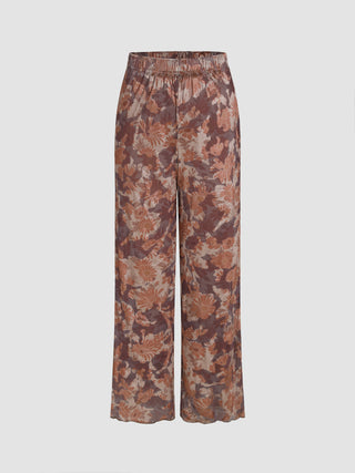 Floral Wide Leg Velvet Pants
