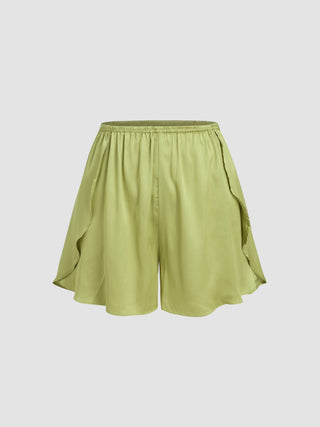 Satin Solid Ruffle Lounge Shorts
