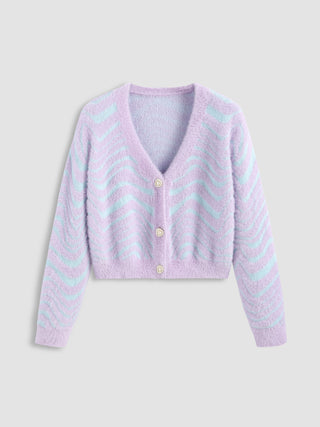 Fluffy Striped Cardigan