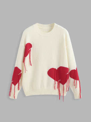 Heart Pattern Tassel Sweater