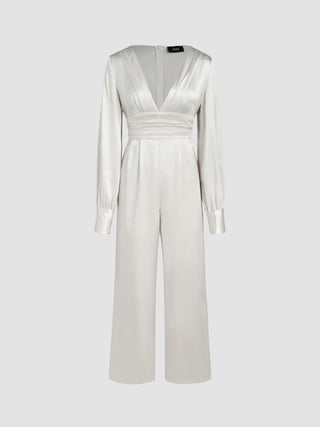 Satin Deep V Ruched Jumpsuit