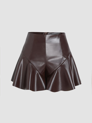 Faux Leather Solid Pleated Mini Skirt