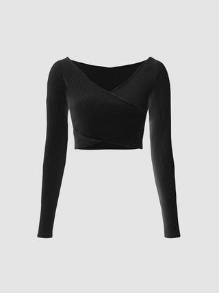 Rib Cross Wrap Crop Top
