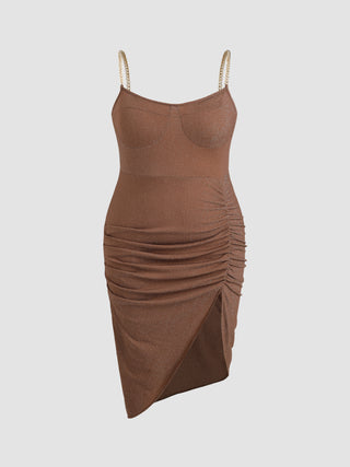 Glitter Ruched Slit Midi Dress Curve & Plus