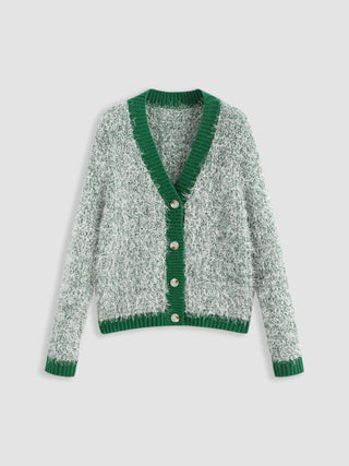 Fluffy Contrasting Button Cardigan