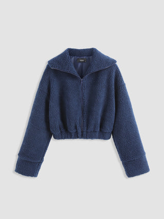 Fleece Solid Turtleneck Zip Up Oversized Coat