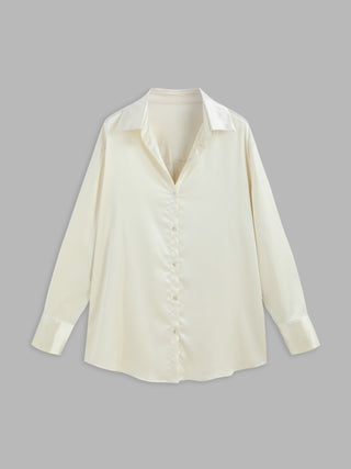 Satin Solid Collar Button Up Blouse