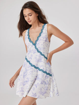 Satin V-neck Contrasting Graphic Lounge Dress