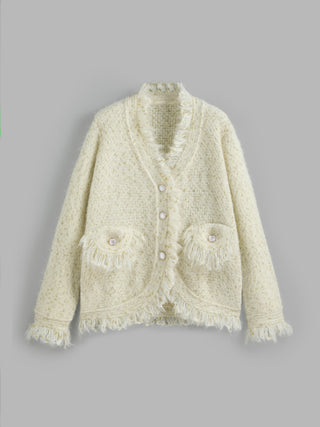 Fringe Pearl Button Cardigan