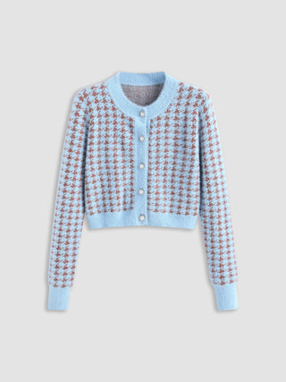 Houndstooth Button Up Knit Crop Cardigan