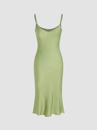 Satin Solid Ruffle Midi Dress