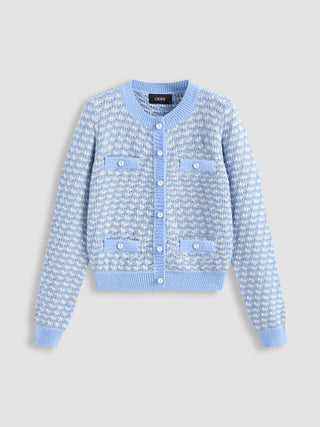 Faux Pearl Button Up Knit Cardigan