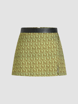 Graphic Pattern Belted Mid Waist Shorts
