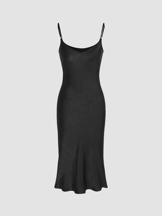 Satin Solid Ruffle Midi Dress