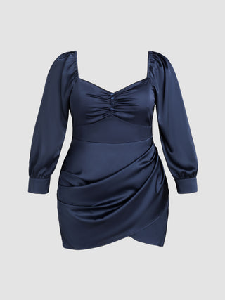 Satin U-neckline Ruched Mini Dress Curve & Plus