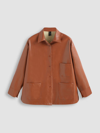 Faux Leather Jacket With Pocket Curve & Plus