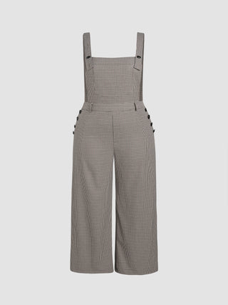 Houndstooth Button Straight Leg Jumpsuit Curve & Plus