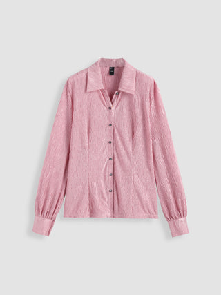 Jersey Solid Collar Button Up Oversized Blouse
