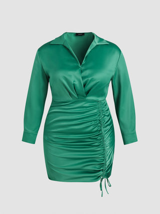 Mid Waist Satin Ruched Mini Dress Curve & Plus