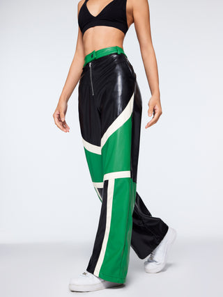 High Waist Faux Leather Patchy Wide Leg Trousers