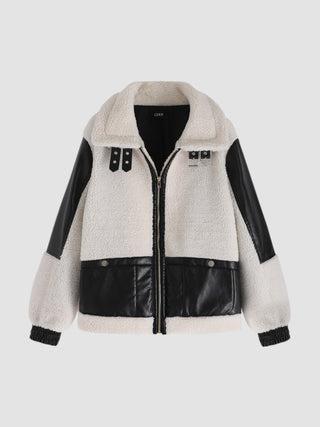 Patchy Faux Shearling Collar Jacket