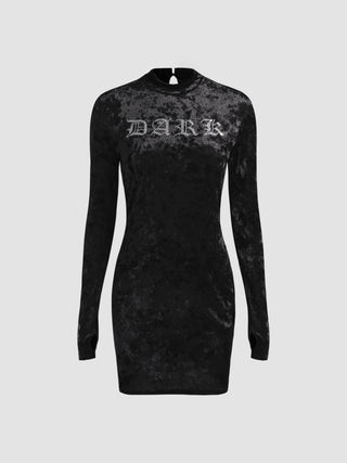 Rhinestone Velvet Long Sleeve Short Dress