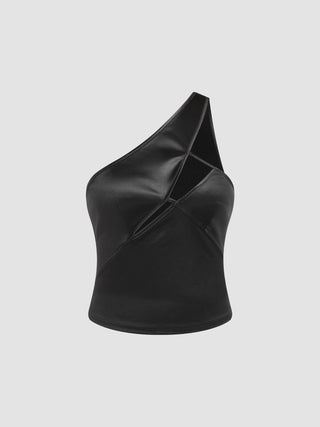 Satin Cut Out Asymmetrical Crop Top