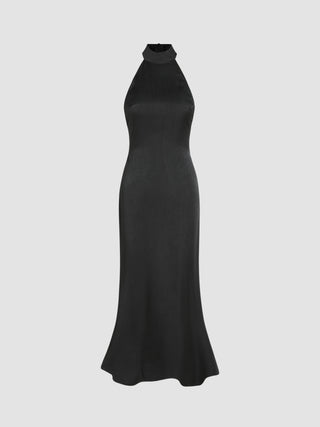 Satin Sleeveless High Neck Maxi Dress