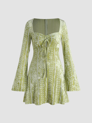 Velvet Tie Up Bell Sleeve Short Dress