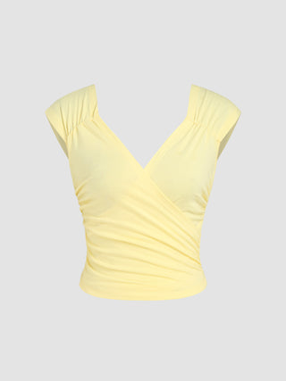 Jersey Solid V-neck Ruched Crop Top