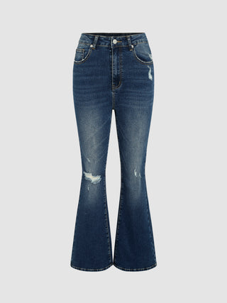 High Rise Ripped Flared Jeans