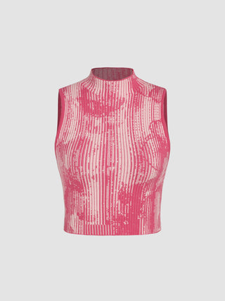 High Neck Tie Dye Knit Crop Top