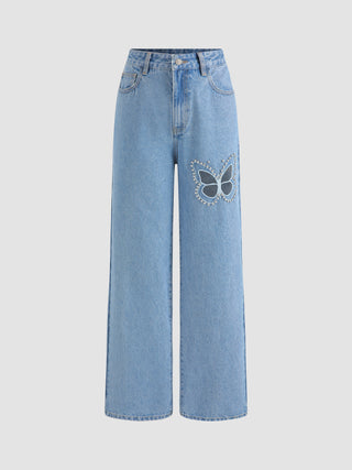 Denim Butterfly Straight Leg Jeans