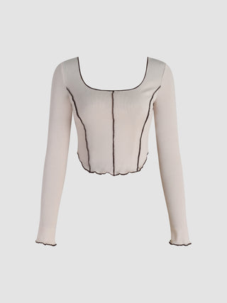 Scoop Neckline Long Sleeve Crop Tee