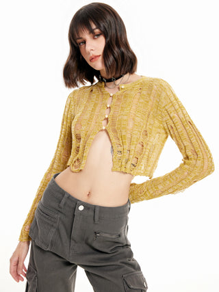 Ripped Faux Peal Button Cardigan