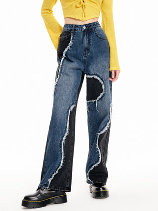 Patchy Raw Hem Jeans