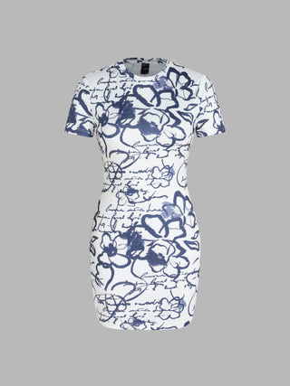 Graphic Pattern Short Sleeve Short Dress