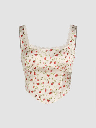 Floral Lace Trim Cami Crop Top