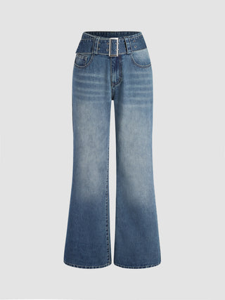 Denim Low Rise Belted Straight Leg Jeans