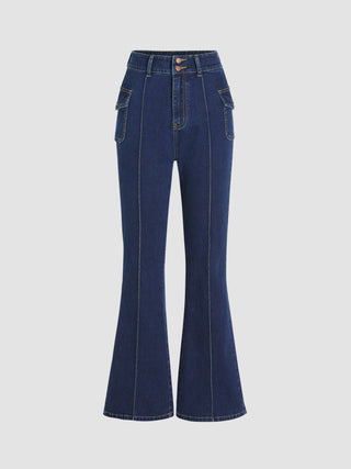 High Waist Button Flared Jeans