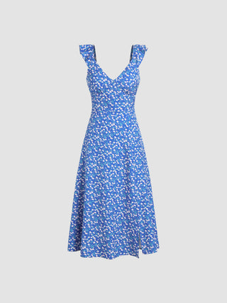 Floral V-neck Slit Midi Dress