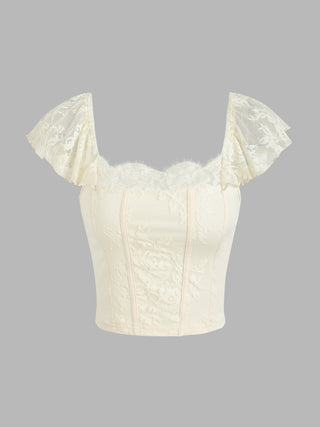 Floral Lace Ruffle Crop Top