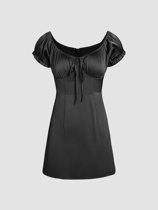 Satin Solid Sweetheart Knotted Mini Dress